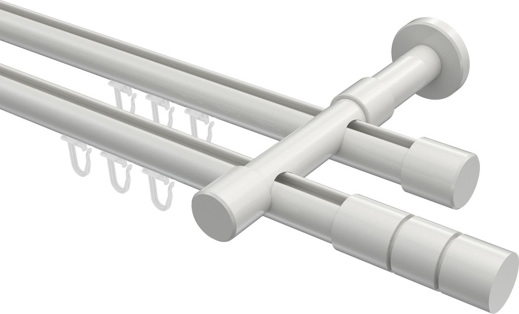 Interdeco Innenlaufstange / Gardinenstange mit Innenlauf Weiß, Typ Prestige Elanto (Rillenzylinder), 20 mm Ø 2-läufig, 360 cm