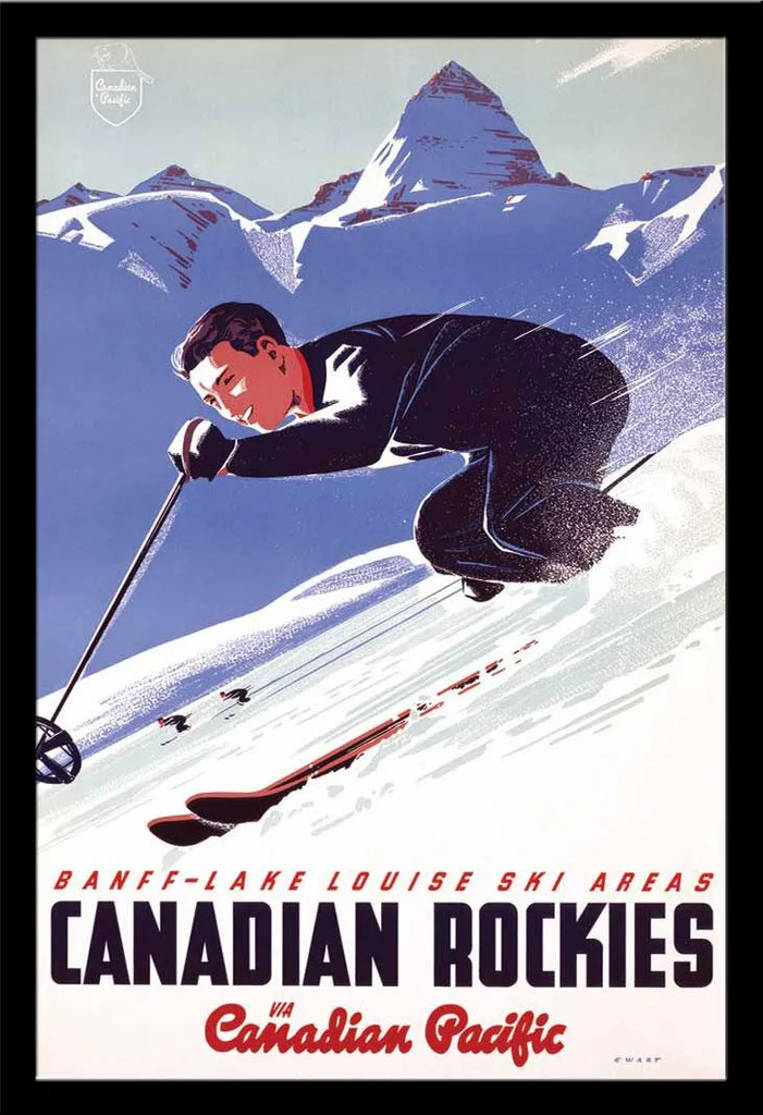 Poster Ski Banff-Lake Louise avec cadre noir MDF Shinsuke 61x91,5 cm
