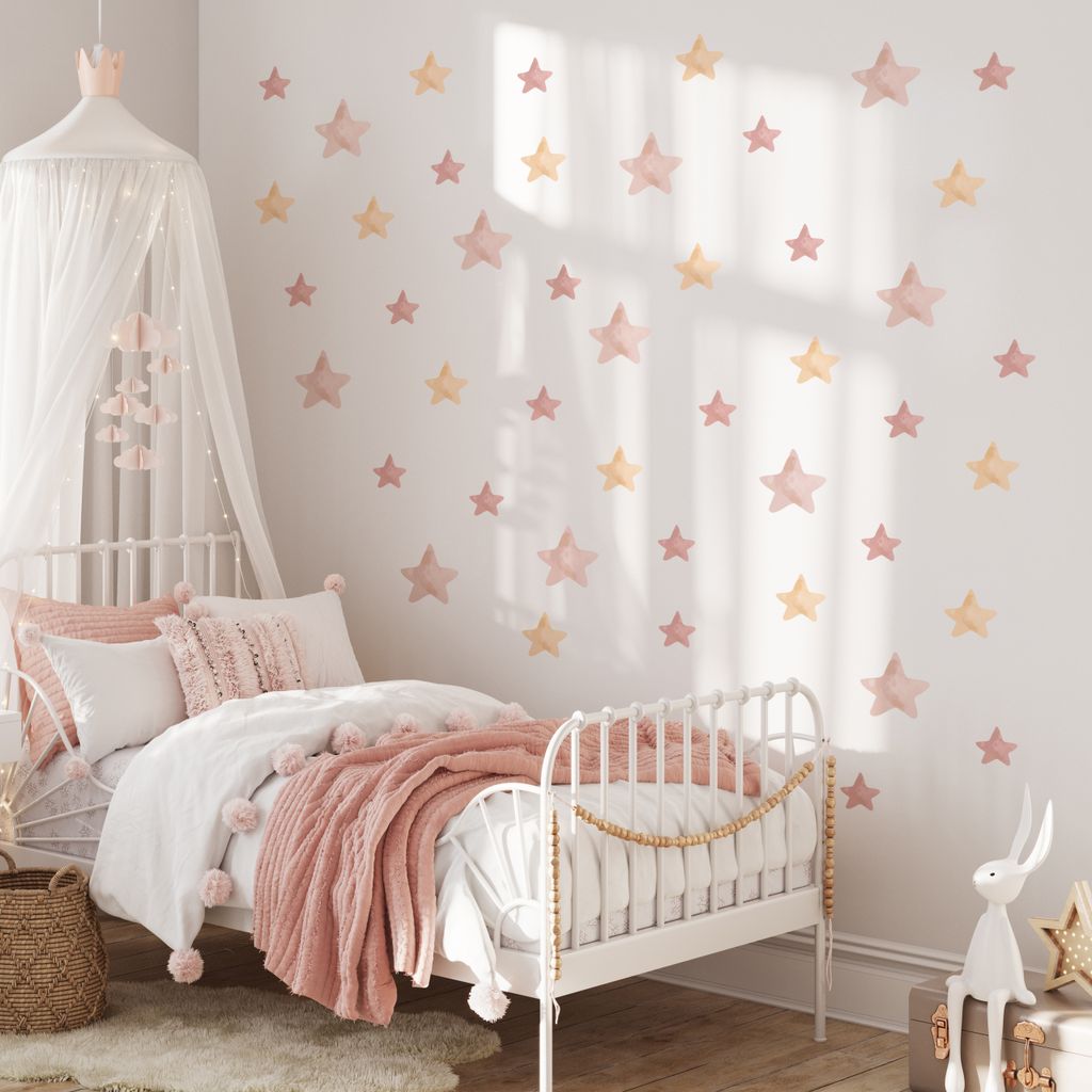 Muralo Aufkleber Wandtattoo für Kinderzimmer AQUARELL-STERNE Wandsticker Wandaufkleber Br. 120cm x Hö. 60cm