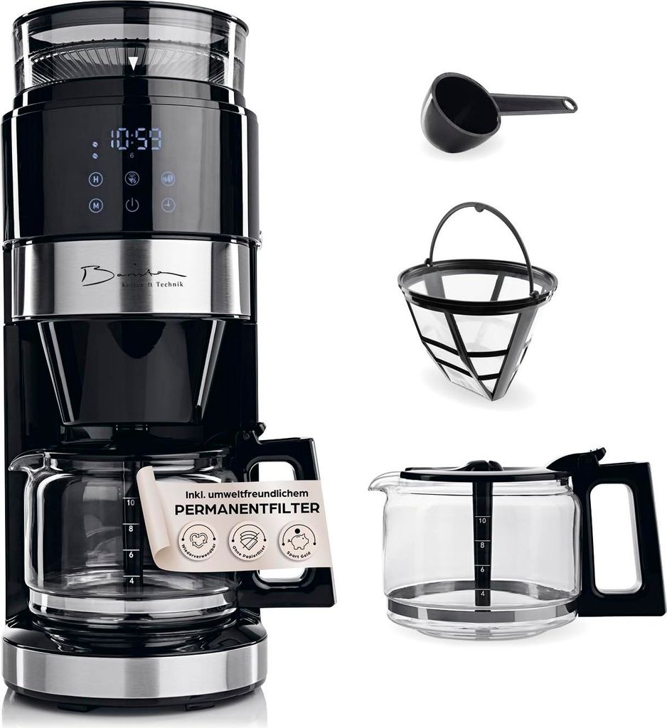 Barista Kaffeemaschine mit digitalem Touch-Display 900W schwarz mit Mahlwerk + Glaskanne