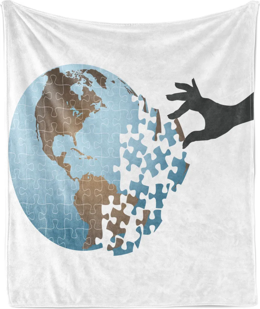 Idea Regalo Coperta ABAKUHAUS Puzzle Mondo | Plaid Flanella 175x230 cm