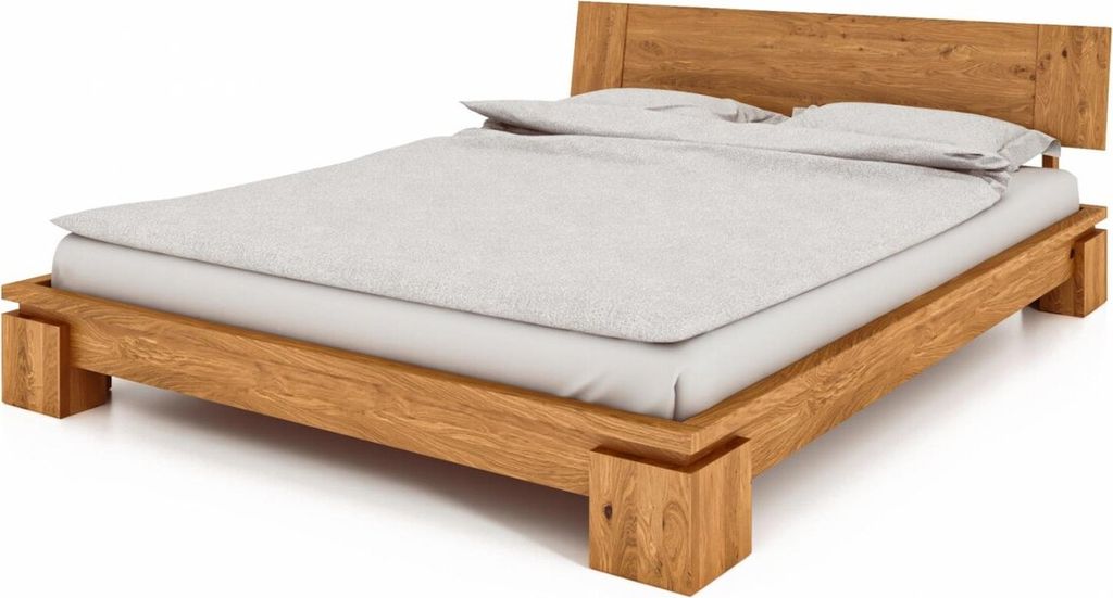 Bett Tinci 1 niedrige Höhe 140x200 Wildeiche massiv mit Holzkopfteil