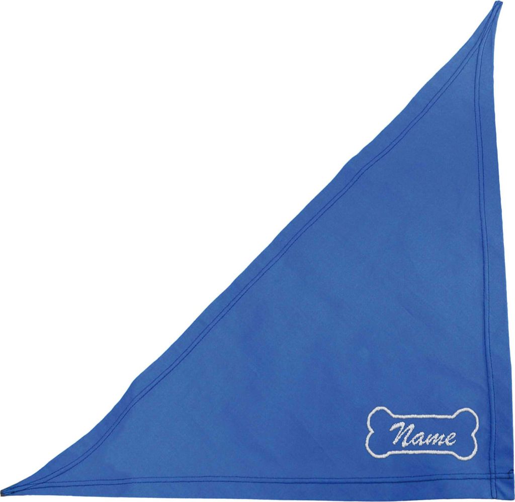Besticktes Hundehalstuch Royalblau 65 cm mit Motiv Knochen + Hundename 100 % Baumwolle waschbar