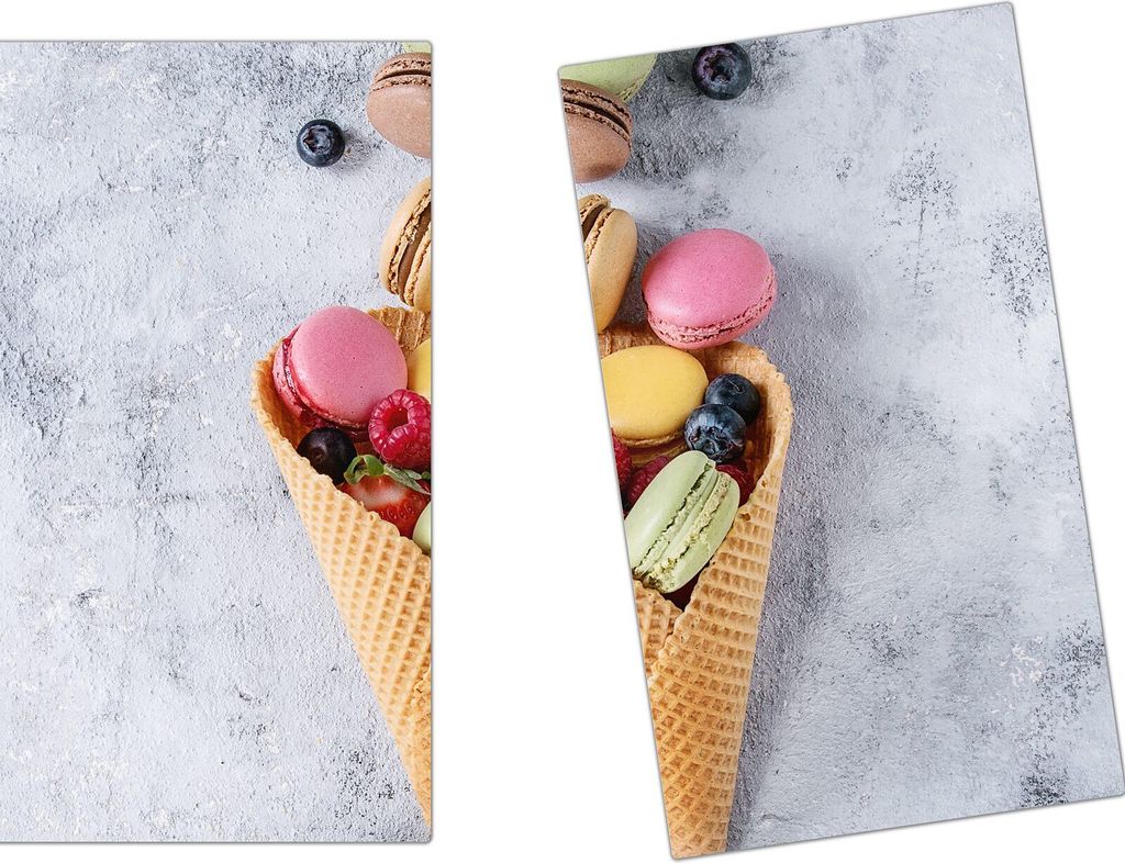 Spritzschutz Herdabdeckplatte Schneidebrett aus Glas Bunte Küchlein in Waffel 2-Teilig (60x52cm)