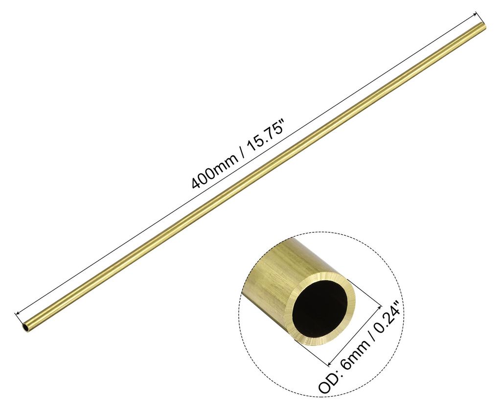 400mm L?nge Messingrohr 6mm Au?endurchmesser, Nahtlose Gerades Rohr 1mm Wandst?rke, Messing Rundrohr fš¹r Industrie Bauwesen Garten Haushalt Bast...