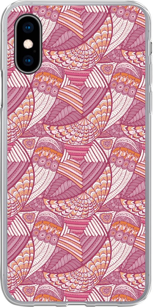 MuchoWow Handyhülle Schutzhülle Hülle für Telefoonhoesje iPhone X Mädchen - Federn - Rosa - Muster - Mädchen - Kinder - Kinder Silikon Soft...