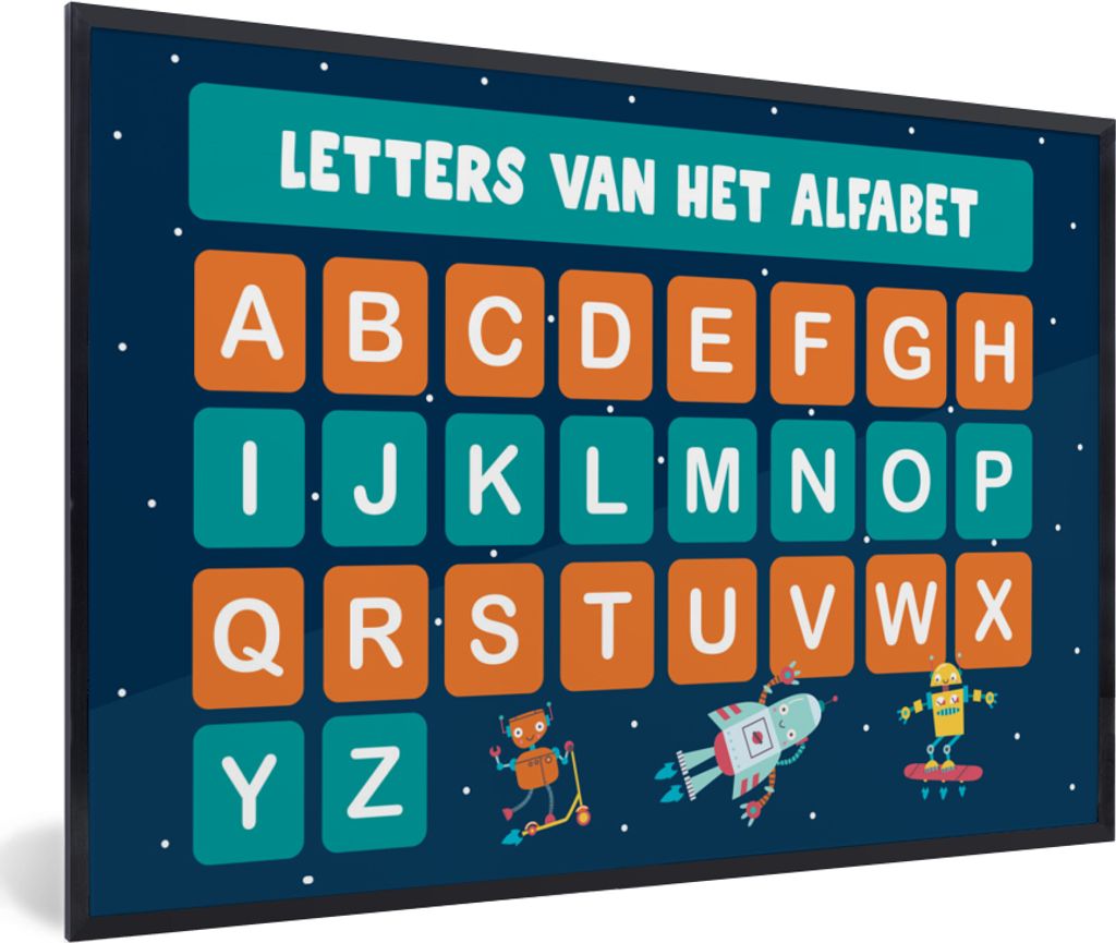 MuchoWow MuchoWow Gerahmtes Poster Kinderzimmer - Alphabet - Lernen - Jungen - Mädchen - Kinder - Kinder 90x60 cm - Poster mit zchwarzem Bilde...