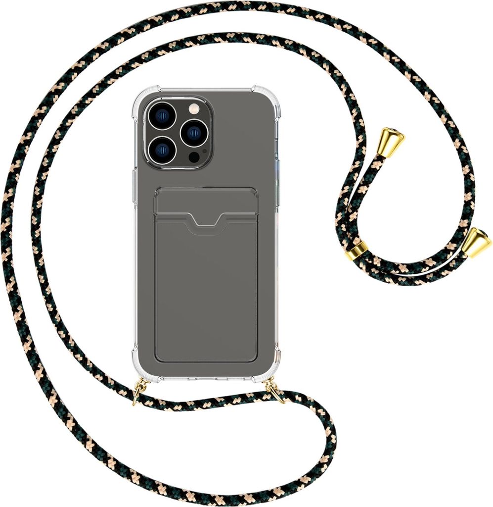 Handykette Backcover-Schutzhülle mit Band (Metall goldfarben) für Apple iPhone 15 Pro Max - camouflage