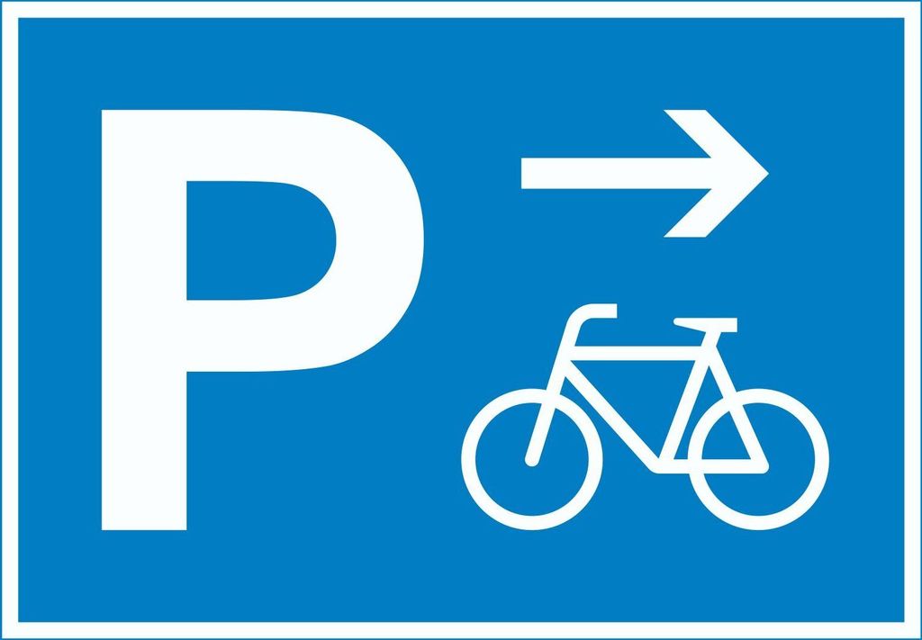 Fahrrad Parkplatz Schild mit Richtungspfeil rechts waagerecht A2 Rückseite selbstklebend