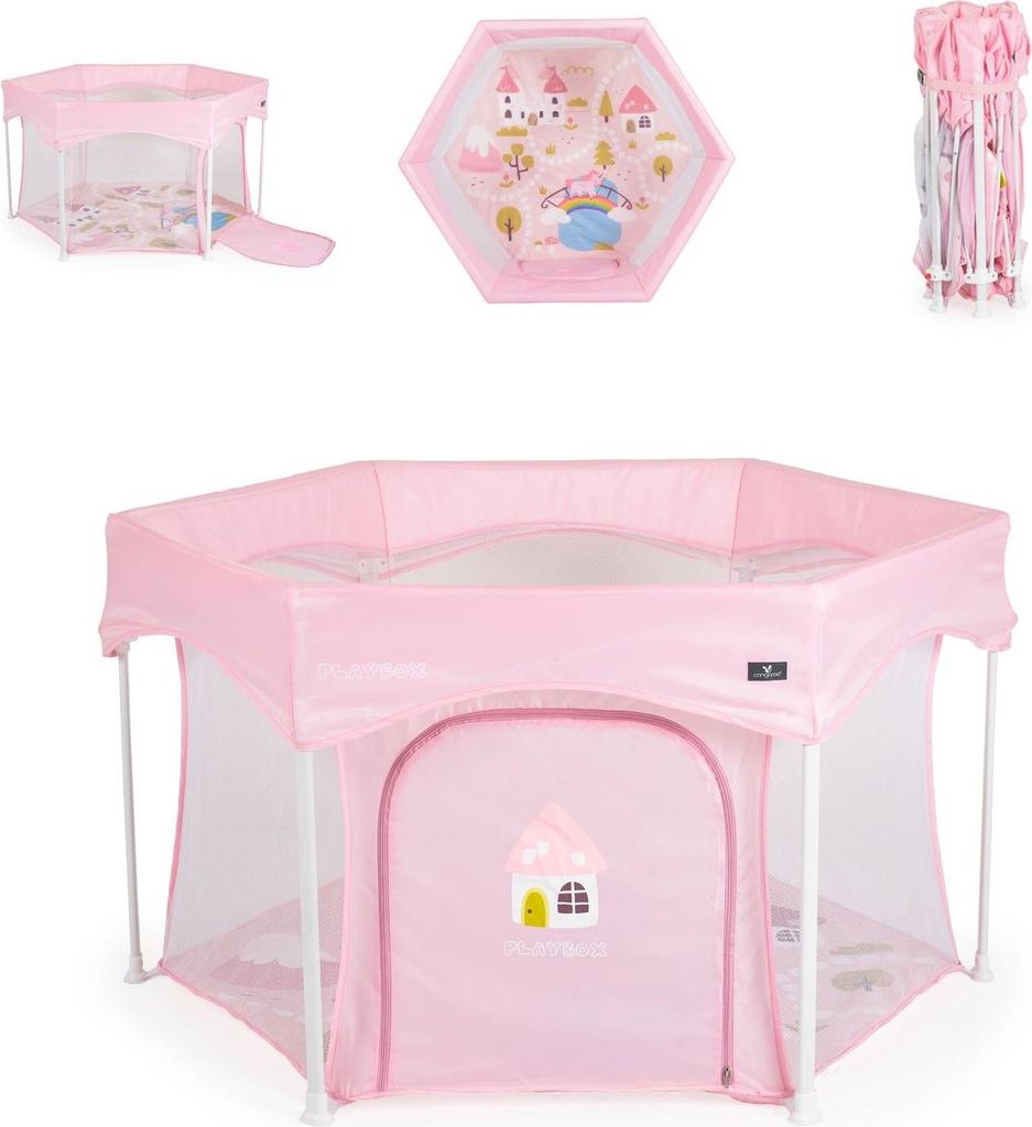 Cangaroo Laufstall Playbox klappbar Matratze Tragetasche Öffnung Reiselaufstall rosa