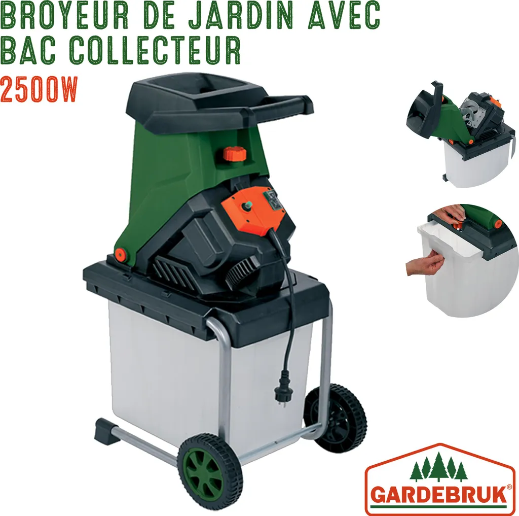 Broyeur de branches électrique puissant avec bac de ramassage 50L - 3