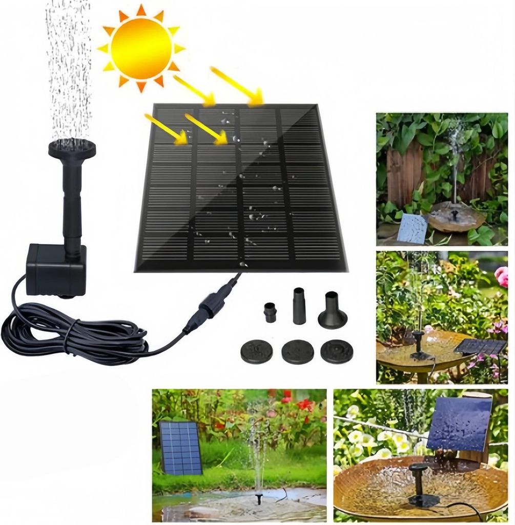 AIORBER Solar Teichpumpe mit 6 Düsen, 110 × 110 mm, Springbrunnen solarbetrieben, Wasserspiel, Maximale Fördermenge: 180 l/h, für Garten, Teich