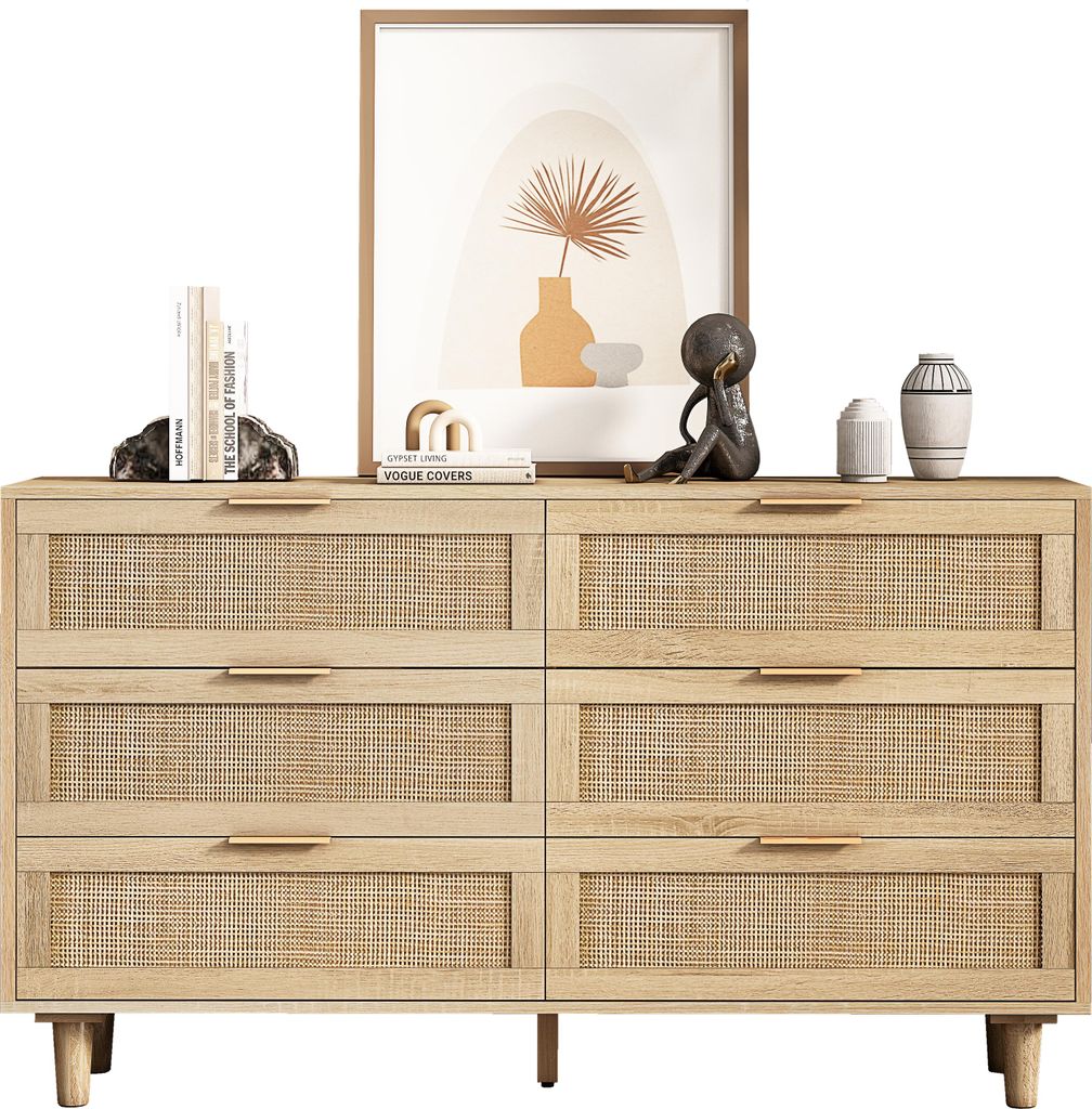 Sweiko 130CM6-Drawers Rattan Storage Cabinet Rattan Drawer,for Bedroom,Living Room,Natural; 130CM6-Schubladen Rattan Storage Cabinet Rattan Schubla...
