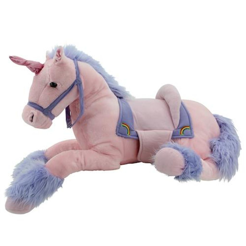 Sweety Toys 6403 Rainbow Einhorn XXL Rieseneinhorn liegend mit Sattel- ROSA 110 cm