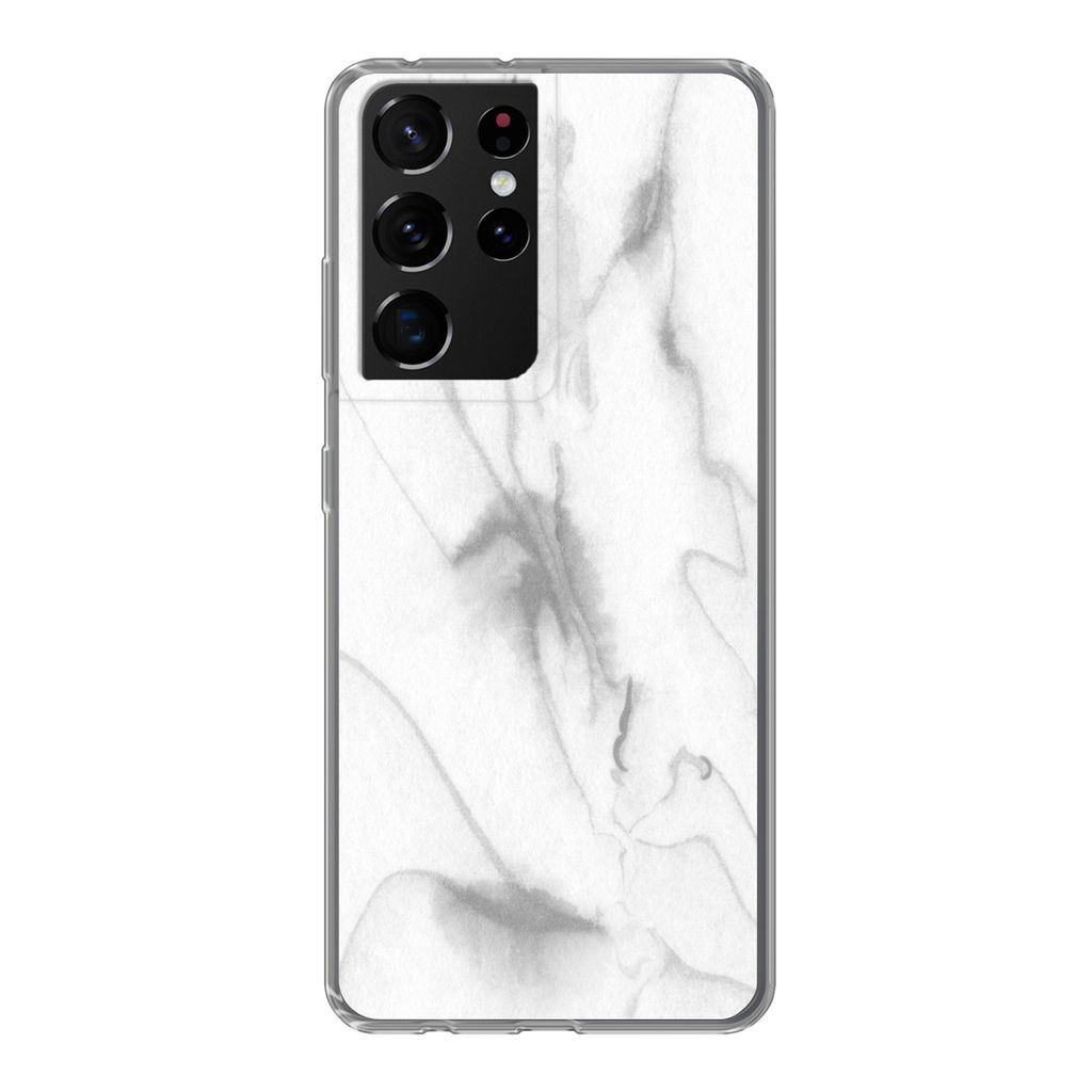 MuchoWow Handyhülle Schutzhülle Hülle für Samsung Galaxy S21 Ultra Marmor - Grau - Weiß - Abstrakt - Marmoroptik Silikon Softcase Handy Hül...