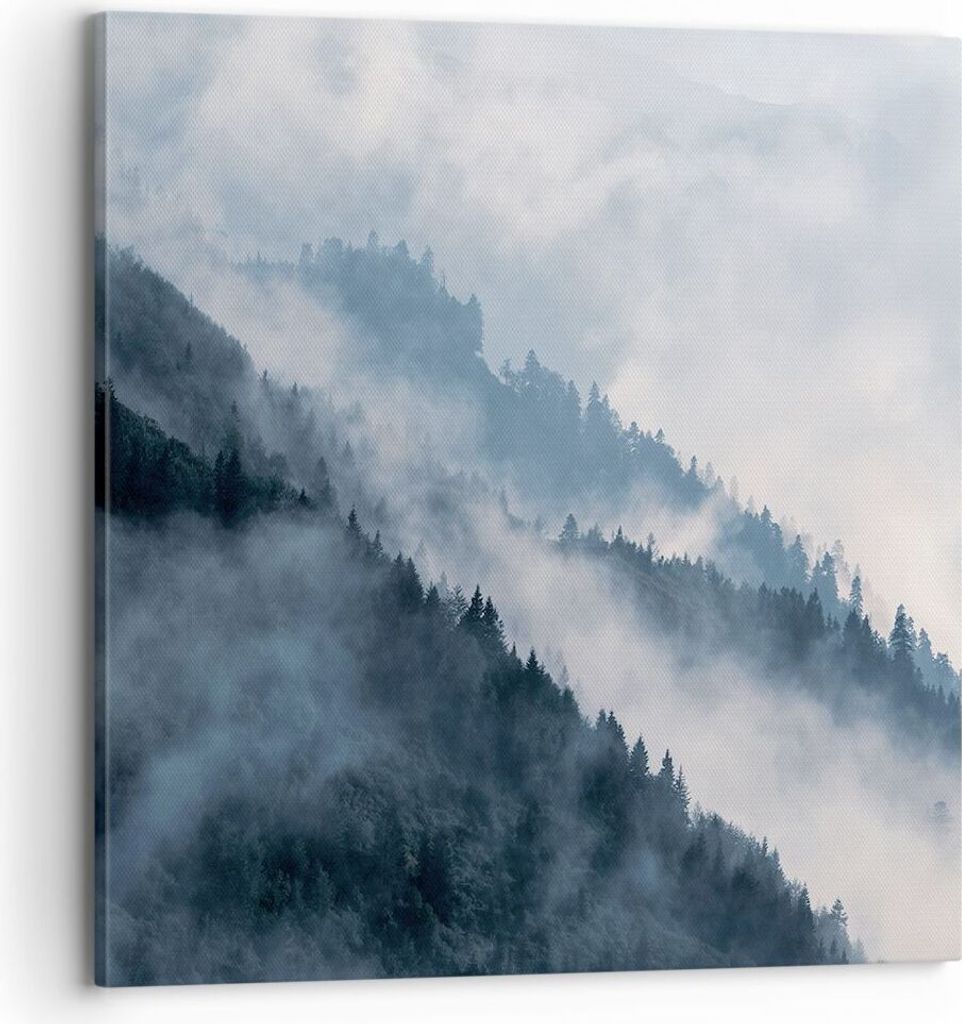 Bild auf Leinwand - Leinwandbild - Einteilig - Berge Nebel Bäume - 70x70cm - Wand Bild - Wanddeko - Wandbilder - Leinwanddruck - Bilder - Wanddeko...