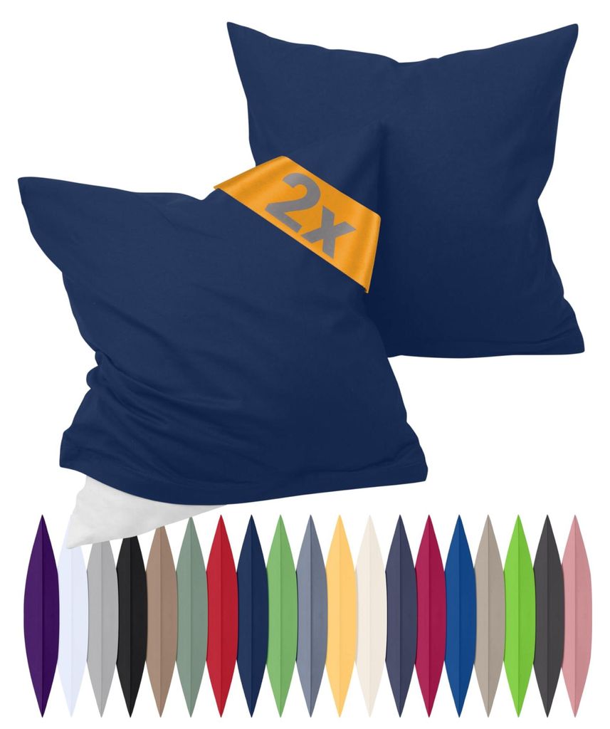 Perkal-Kissenbezüge im 2er-Set – 100 % Baumwolle – schlicht und elegant 698.898, 40 x 15 cm, marineblau