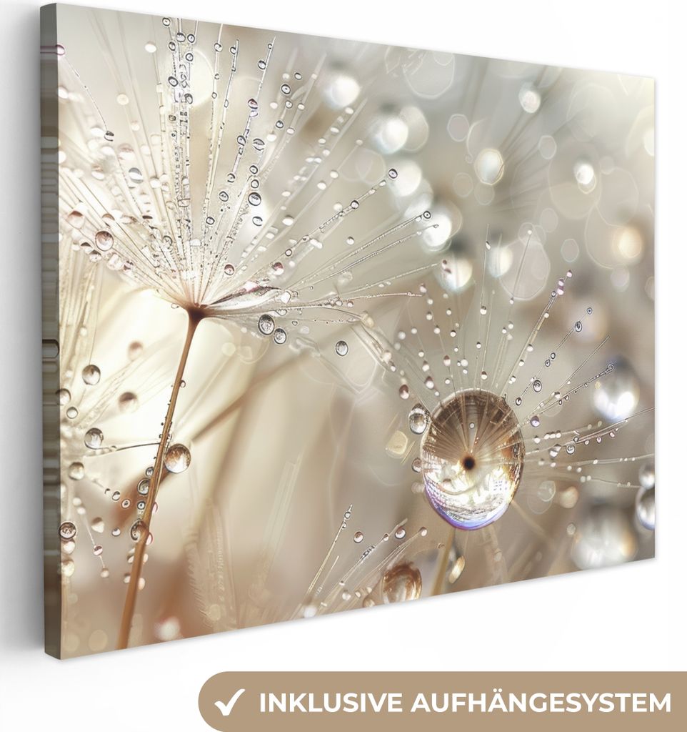 Leinwandbilder 80x60 cm - Beige Blumen, moderne Wandbilder für Wohnzimmer