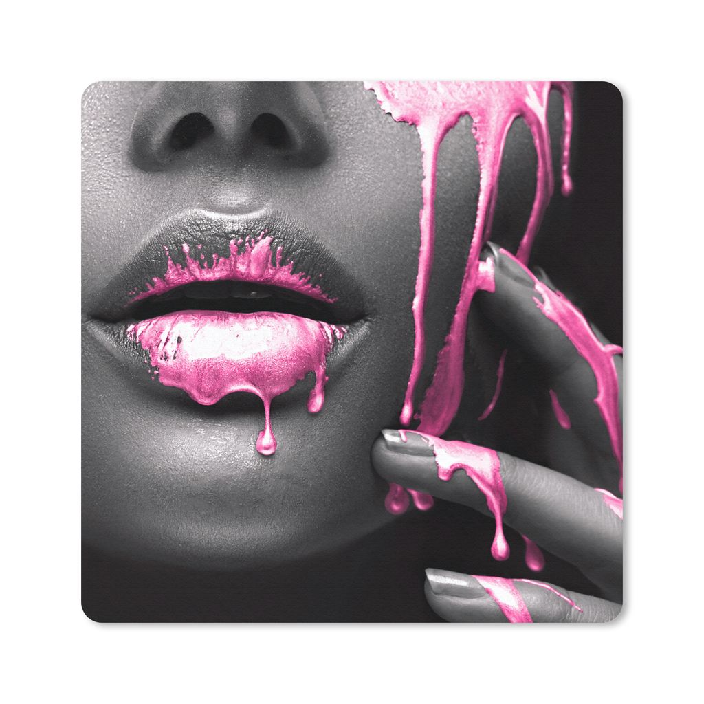 MuchoWow Mauspad Mousepad Lippen - Rosa - Schwarz 20x20 cm - Mousepads - Maus Mat - Pad - Mausunterlage - Desk Mat - Bureauartikeln