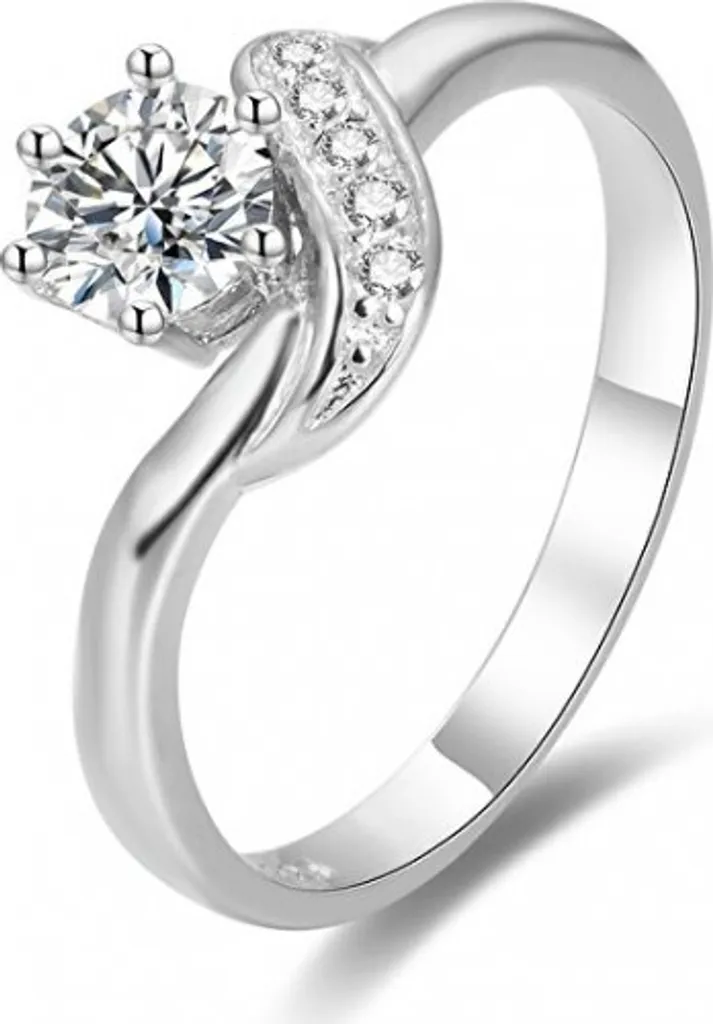 Bague en argent AGG345 avec zircon cubique éclatant, taille 56 mm