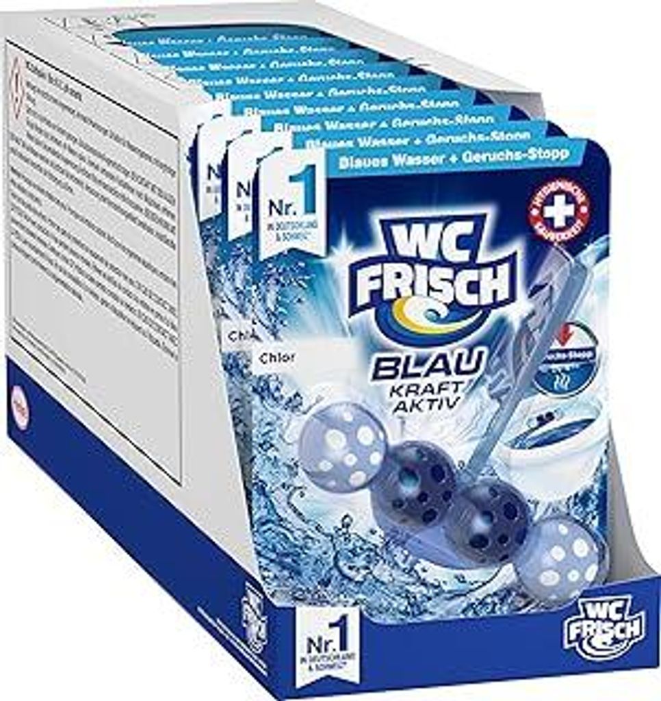 WC FRISCH Kraft Aktiv Blauspüler Chlor (10er Pack), WC Reiniger mit innovativer Geruchs-Stopp-Formel, Duftsteine für extra Frische und eine sicht...