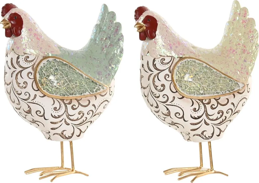 Figurines poules Home ESPRIT en vert pastel, lot de 2 objets de décoration