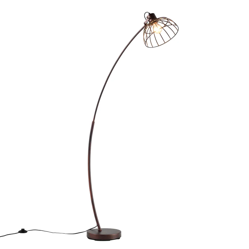 Lampadaire de salon Portsmouth pour lecture avec grille métal brun