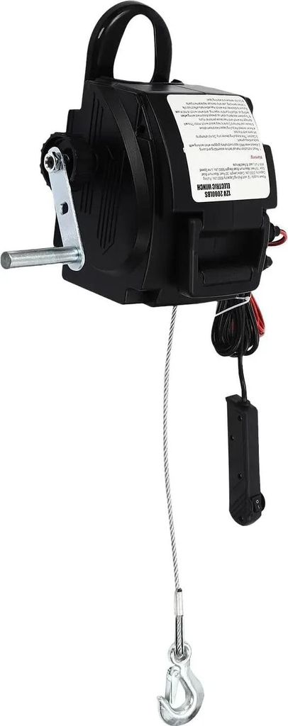 Elektrische Seilwinde - 12 V - 300 W Motor - 2720 kg Zugkraft - Stahlzahnräder - Für Auto, Anhänger, Boot - Schwarz