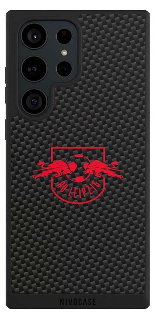 NIVOCASE Handyhülle für Samsung Galaxy S23 Ultra Hülle NIVOpure Case Schwarz Carbon Offizielles Lizenzprodukt RB Leipzig