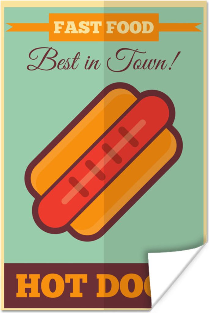 MuchoWow Poster Hot Dogs - Fast Food - Vintage - Mancave - Das Beste der Stadt! 120x180 cm - Kunstposter
