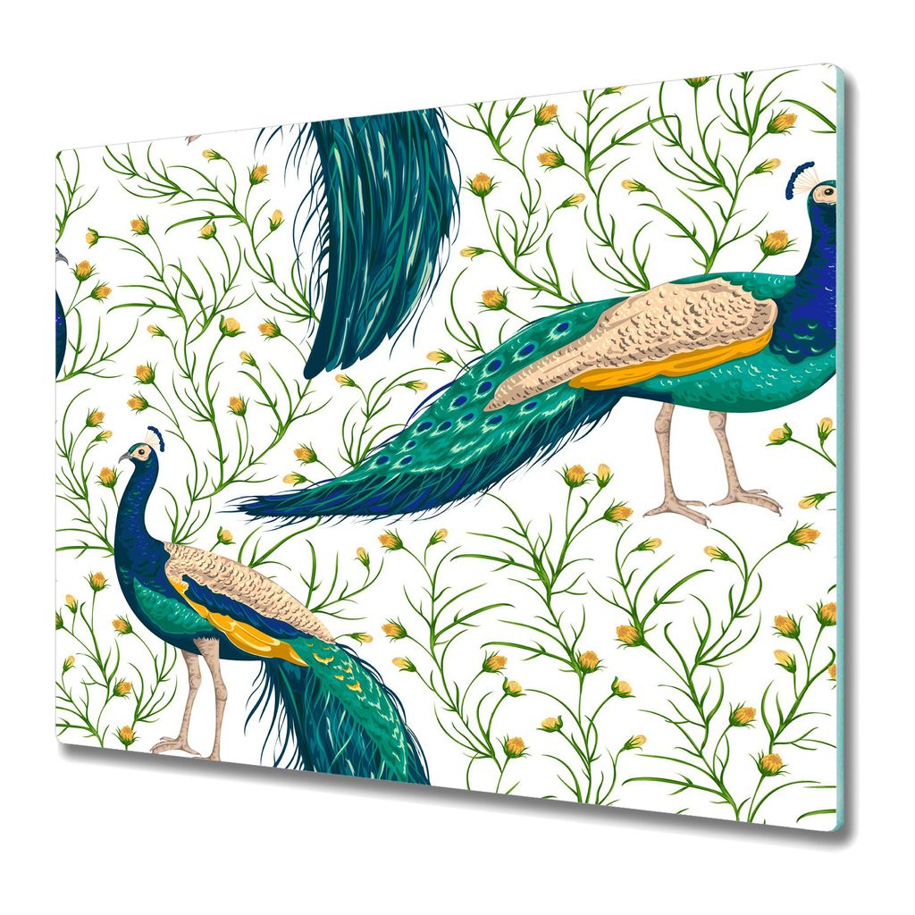 Küchenschneidebrett - Glasschneidebrett - Herdabdeckung - 60x52 - Pfaue