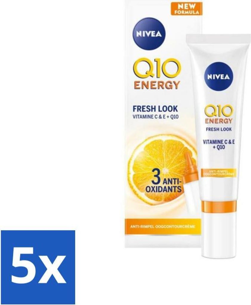 Nivea Q10 Energy Anti-Falten Augenkonturcreme - Vitamin C & E - 15 ml - Vorteilspack - 5 Stücke
