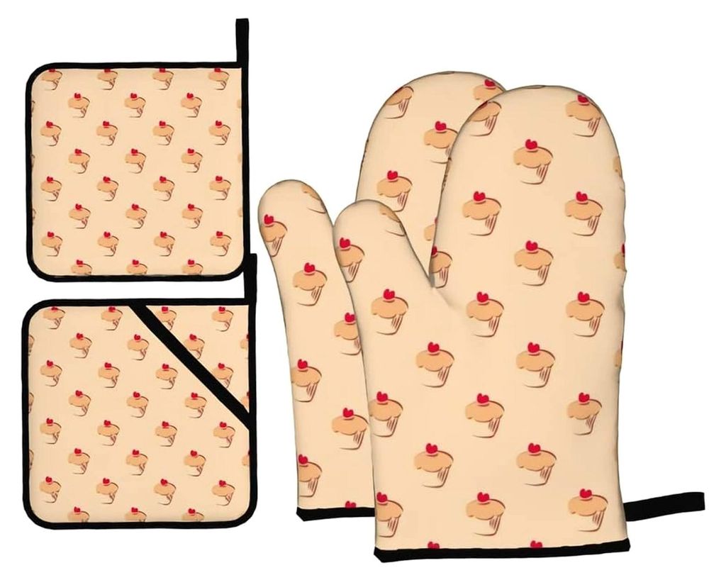 Ofenhandschuhe und Topfbedruckte Ofenhandschuhe für Grillen, Kochen, Backen, 4er-Set