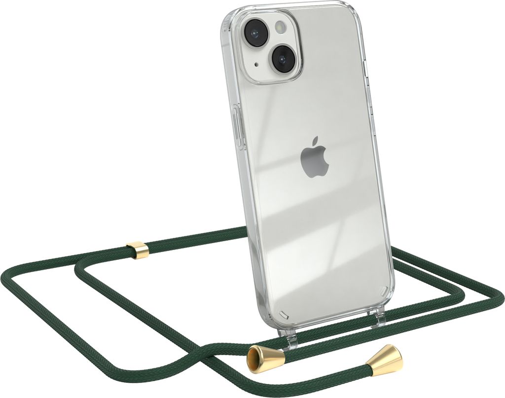 EAZY CASE Handykette kompatibel mit Apple iPhone 14, Handyhülle mit Umhängeband, Handykordel, Schutzhülle Clear, Band in Grün