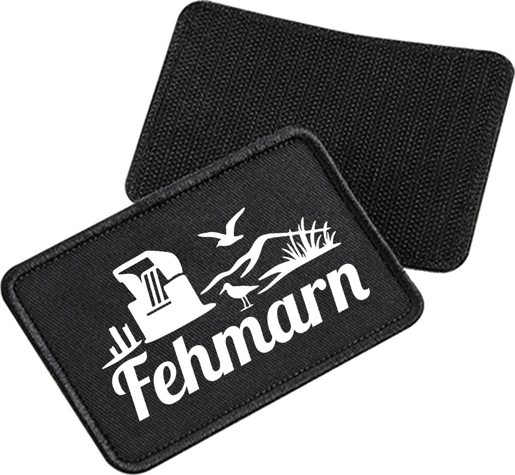Huuraa Patch Fehmarn Strandmotiv Black 10 x 6,5cm Baumwolle Klettpatch für Mütze Geschenkidee
