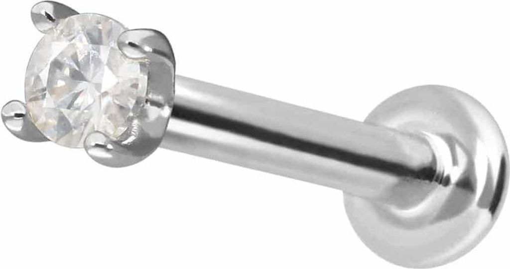 Ohrpiercing, Nasenpiercing 14 Karat Gold Labret mit Push Fit MOISSANIT WeißGold Stablänge: 7mm | Stabstärke: 1mm | Kristallgröße: 2mm