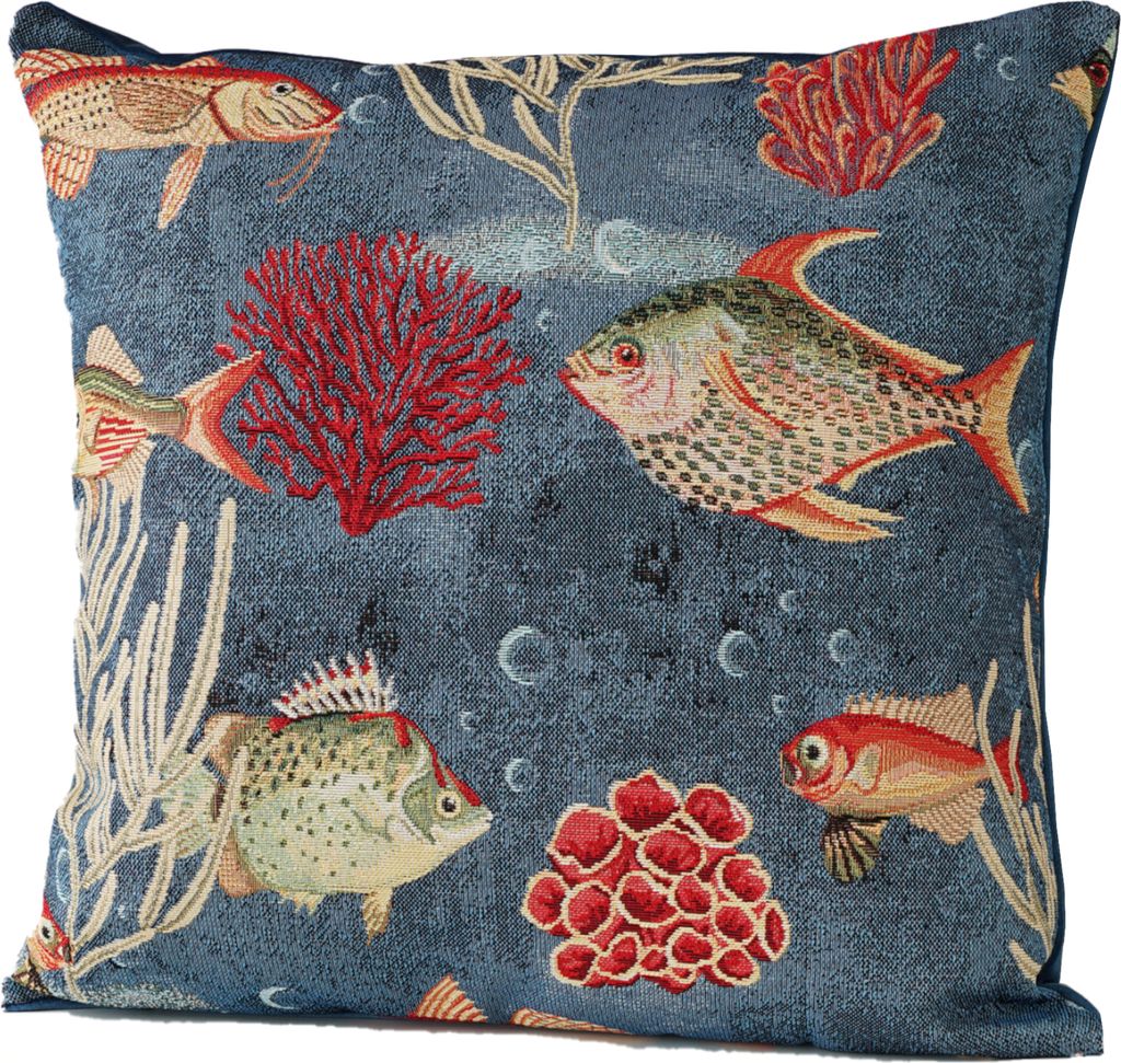 Gobelin Dekorativer Kissenbezug für Sofa Schlafzimmer Wohnzimmer, FISCH, 50x50