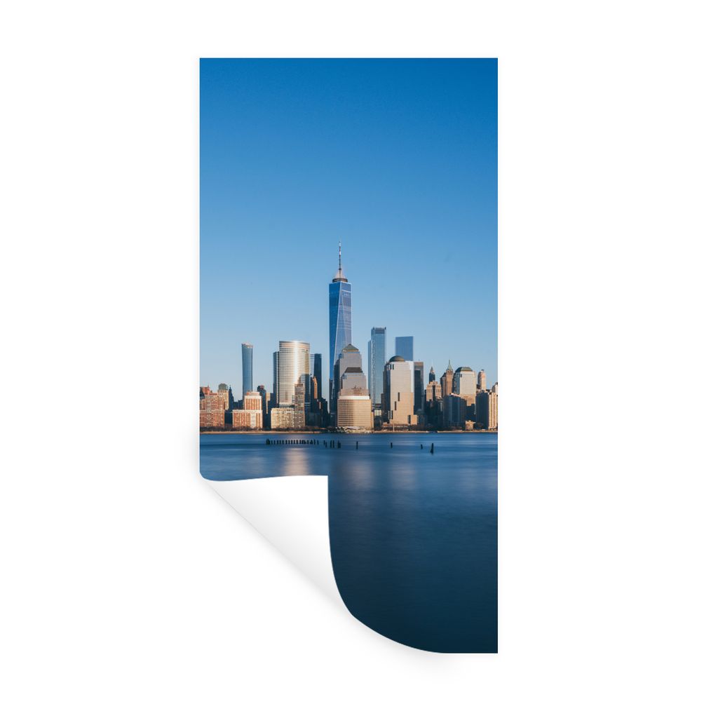 MuchoWow Wandtattoo Wandsticker Wandaufkleber New York - Skyline - Blau 80x160 cm Selbstklebend und Repositionierbar - Sticker - Dekorfolie
