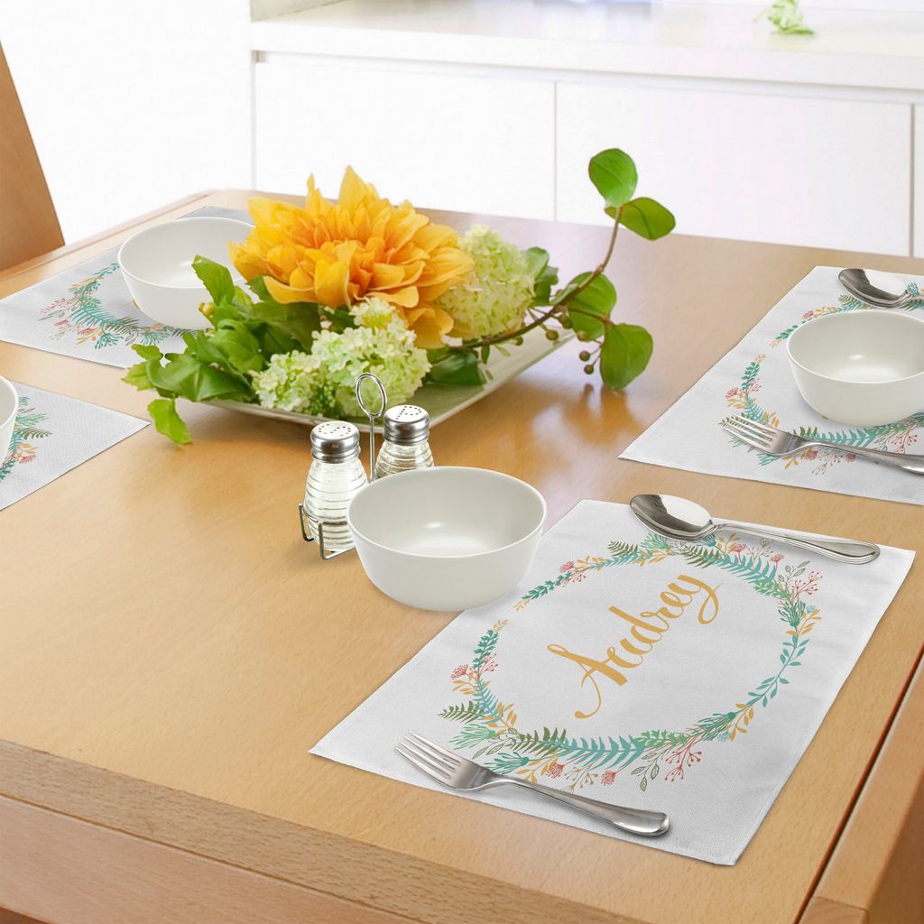 ABAKUHAUS Audrey Platzmatten, Retro-Stil Anordnung mit blühenden Natur Blumen und Blätter Signature Pattern, Tiscjdeco aus Farbfesten Stoff für ...