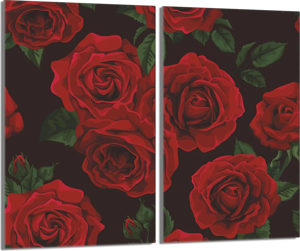 Coprifornelli in Vetro Ceramica 30x52 Rose Rosse - Set 2 Piastre 60x52