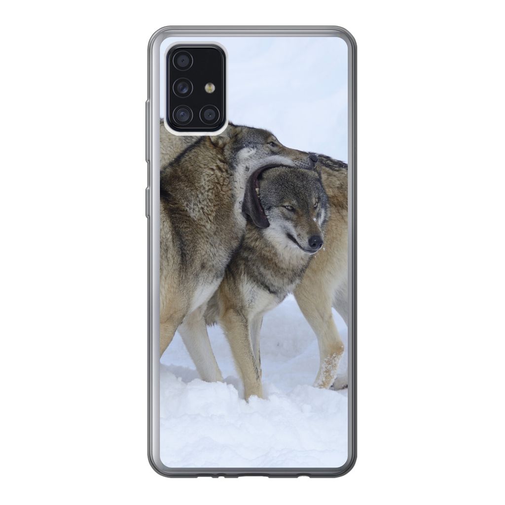 MuchoWow Handyhülle Schutzhülle Hülle für Samsung Galaxy A52 5G Wolf - Europa - Schnee Silikon Softcase Handy Hülle - Umschlag