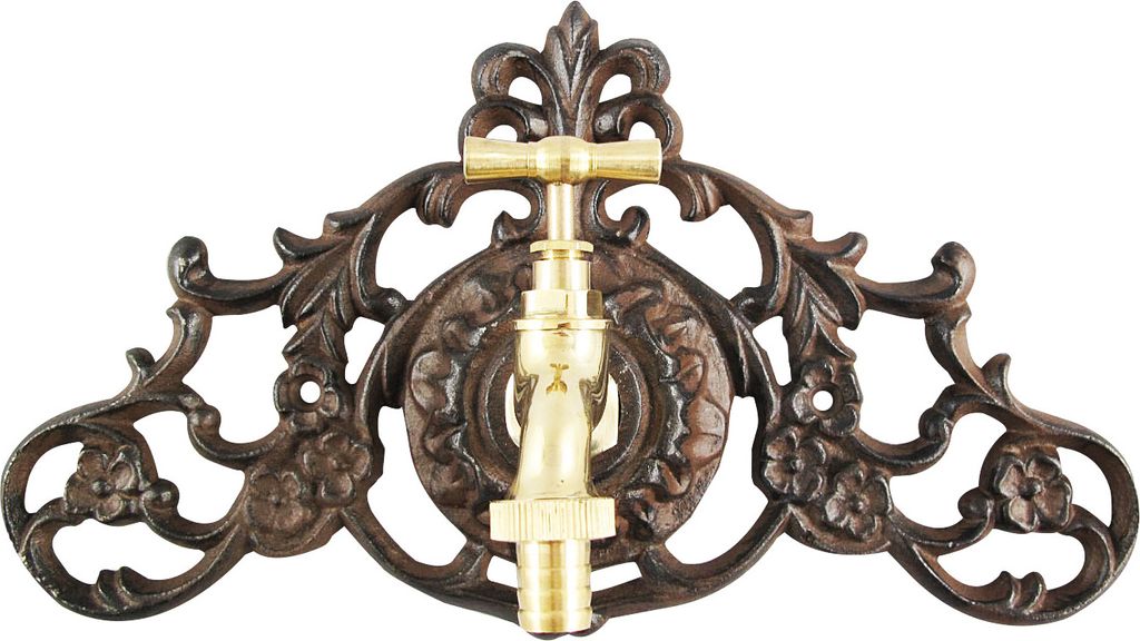 Wasseranschluss Zierrosette Eisen Wasserhahn Garten Brunnen braun Antik-Stil