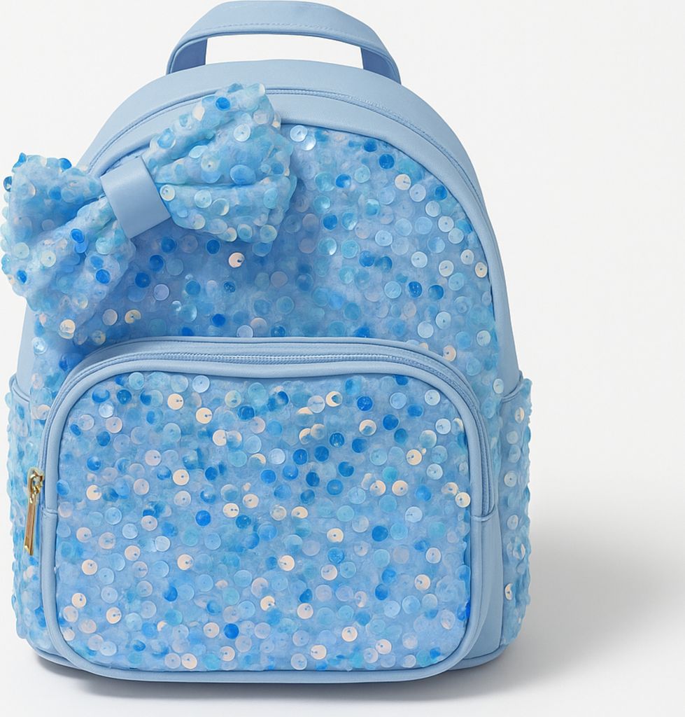 Kinderrucksack Glitzer Mädchen, Pailletten Rucksack Kinder, Prinzesinnenrucksack Kindergarten Kita mit Vordertasche Blau