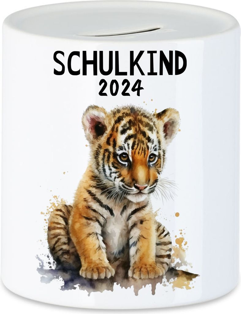 Schulkind 2024 Tiger Spardose Einschulungs-Geschenk Schulanfang Erstklässler Schulanfang Schuleinführung