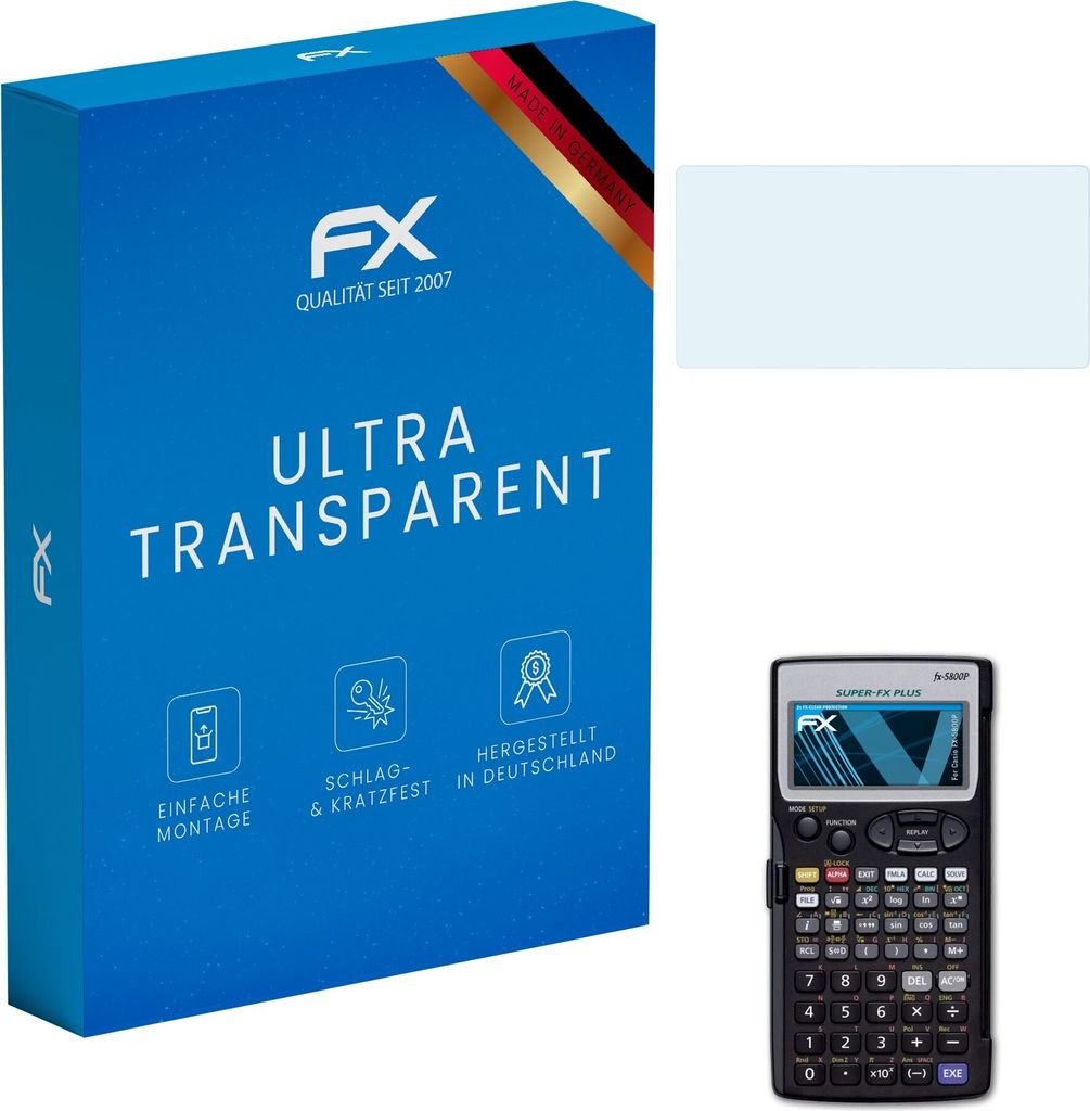 atFoliX FX-Clear 2x Schutzfolie kompatibel mit Casio FX-5800P Displayschutzfolie