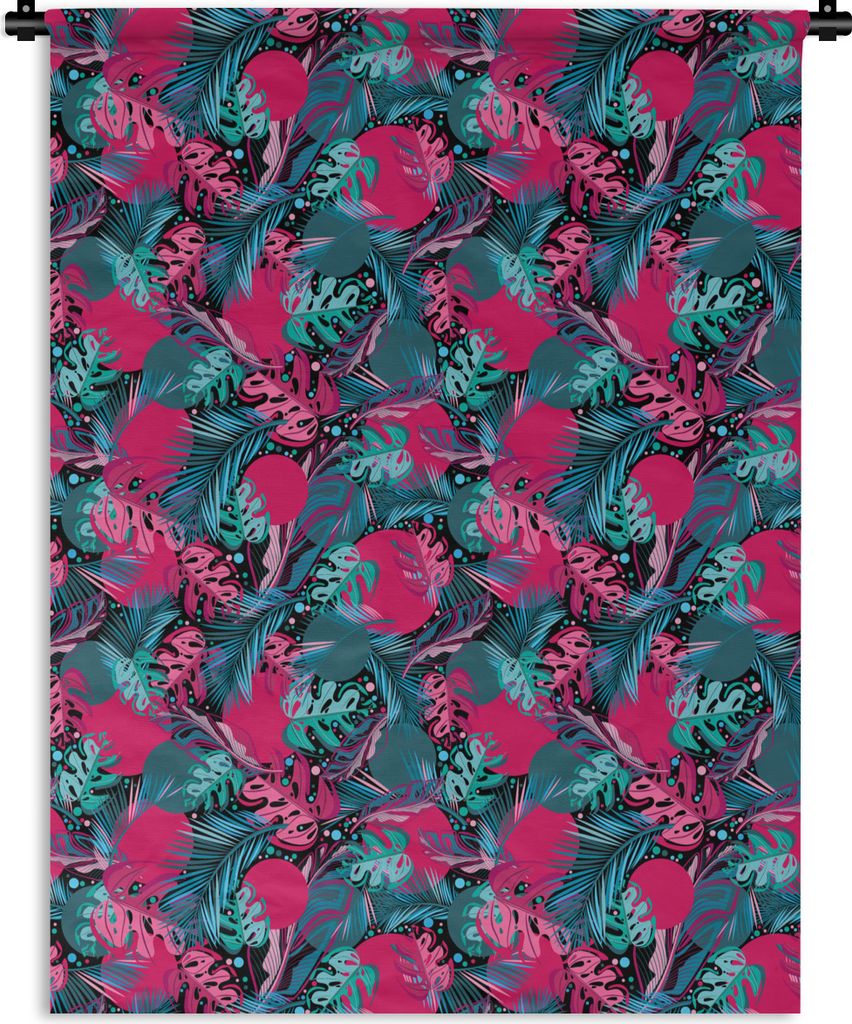 MuchoWow Wandteppich Wandbehang Blätter - Hawaii - Design - Rosa - Blau 150x200 cm Tapisserie Dekoration Wandtuch - Wandaufhängung - Moderner