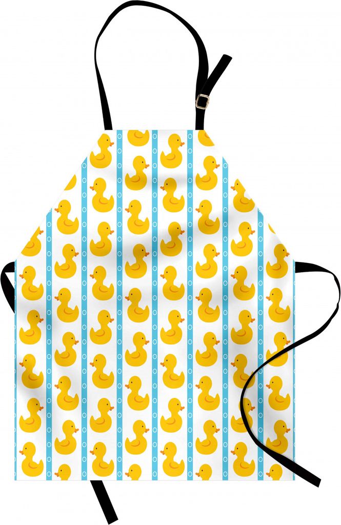 ABAKUHAUS Badeente Kochschürze, Gelbe Duckies mit blauen Streifen und kleinen Kreisen Baby Nursery Play Toys Pattern, Farbfest Höhenverstellbar W...