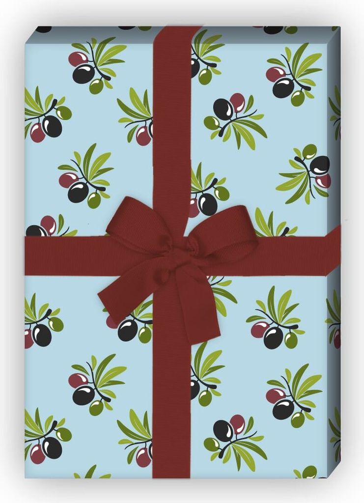 Nettes, leckeres Geschenkpapier zum Einpacken mit Oliven, Produktbild 