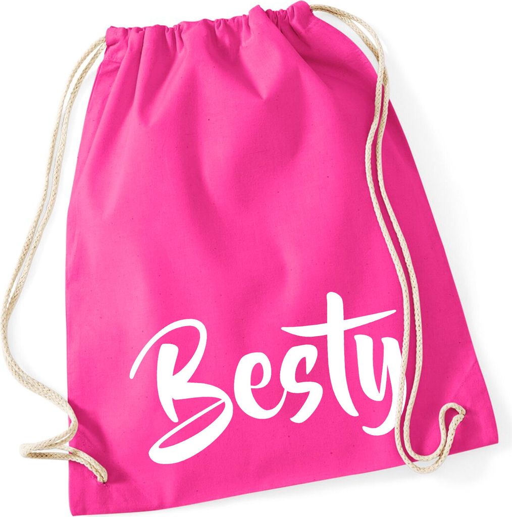 Huuraa Turnbeutel Besty Bestie 12 Liter Fuchsia Baumwolle Rucksack Geschenkidee