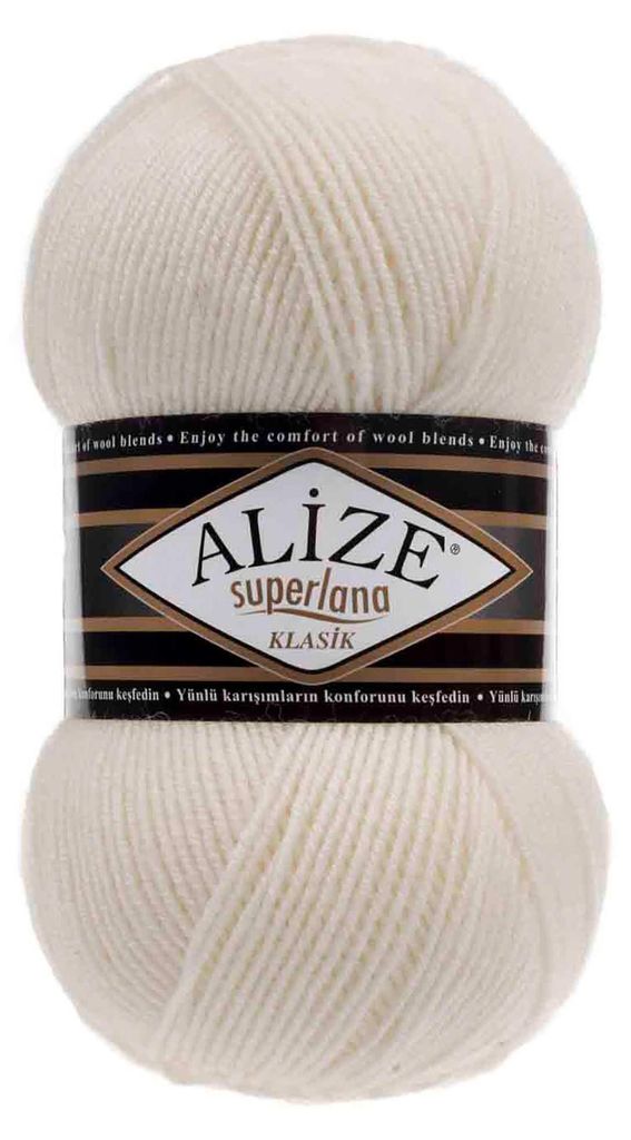 Superlana Klasik unifarben 100g Strickgarn Strickwolle 25% Wolle, 62 creme